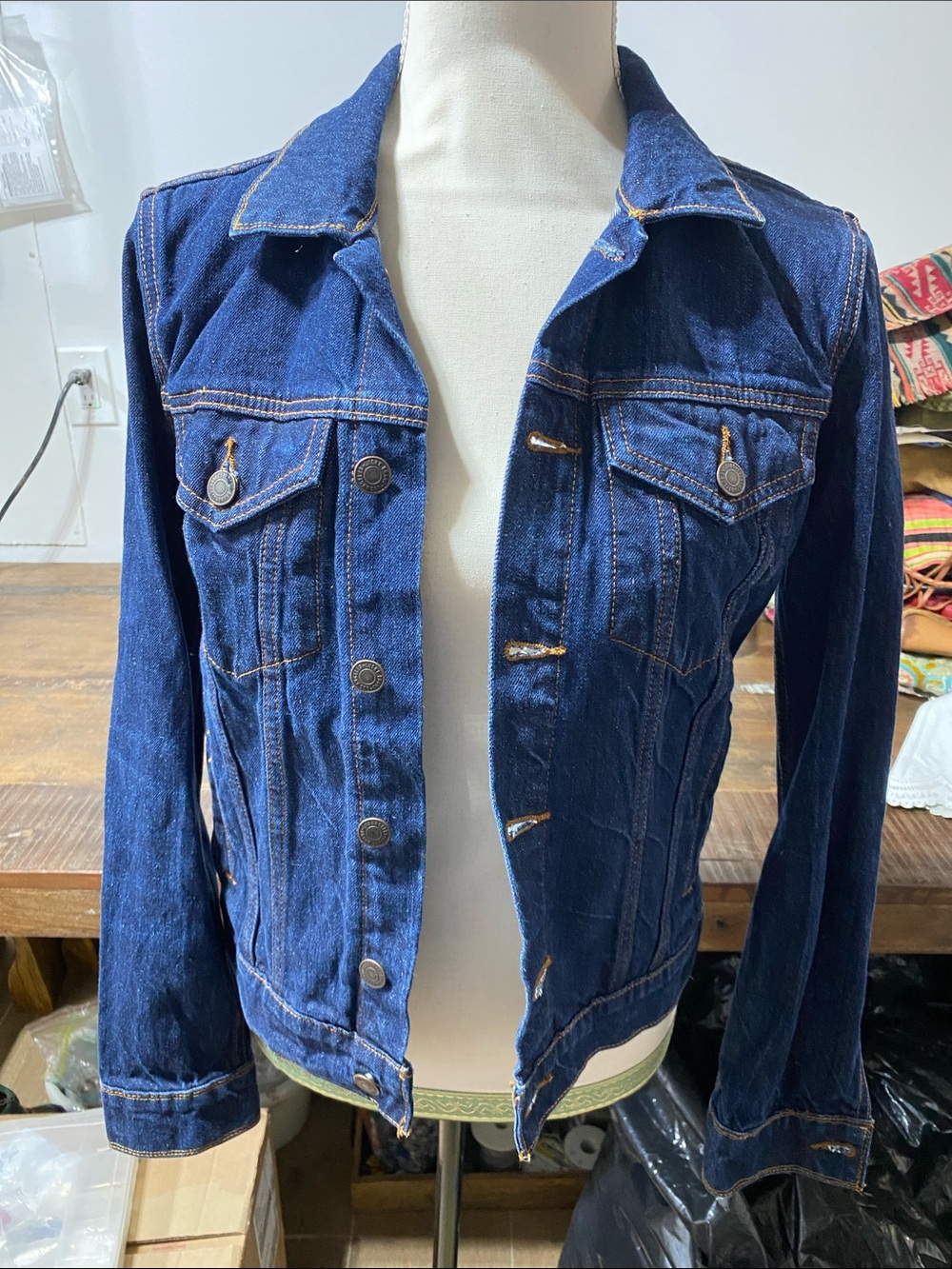 Lucky Brand Upcycled Denim Jacket - Blue with Floral Patten on back